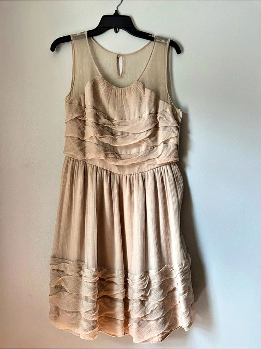 Anthropologie burlapp Ruffled Pleated Mini Dress in Beige Size Medium